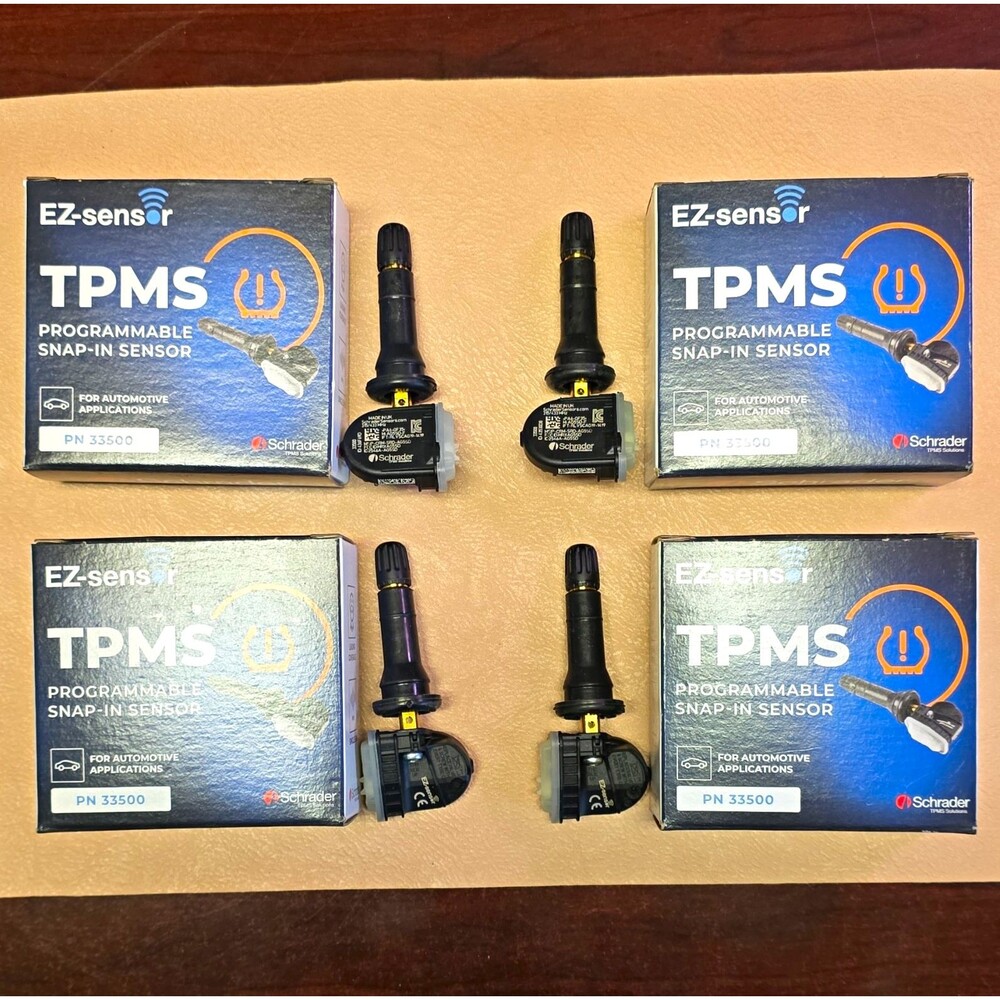 Set of 4 Schrader 33500 TPMS Dual Frequency EZ Sensors with Snap In Valve Stem